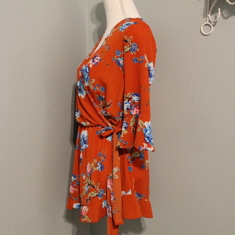 Orange Floral Romper - Picture 6 of 7